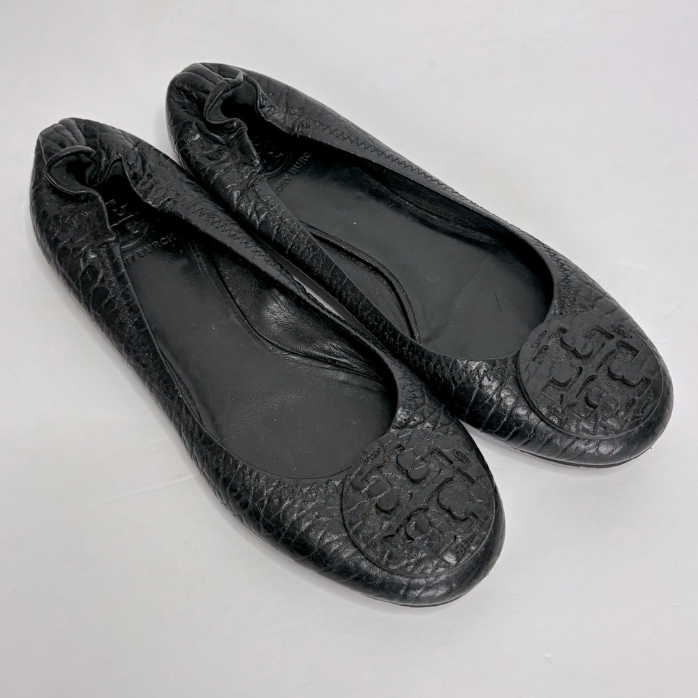 Tory Burch Black Snake Minnie Travel Round Toe Flats 8.5